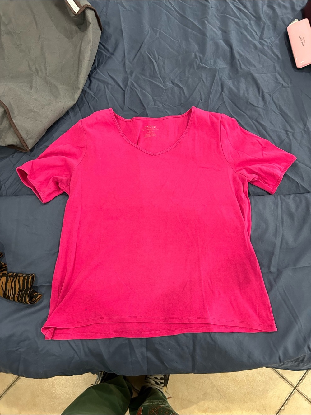 Chico's V-Neck Short Sleeve Tee in Bright Pink